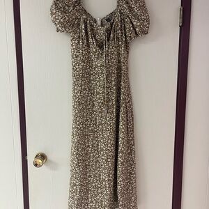 SHEIN Brown Floral Midi Dress